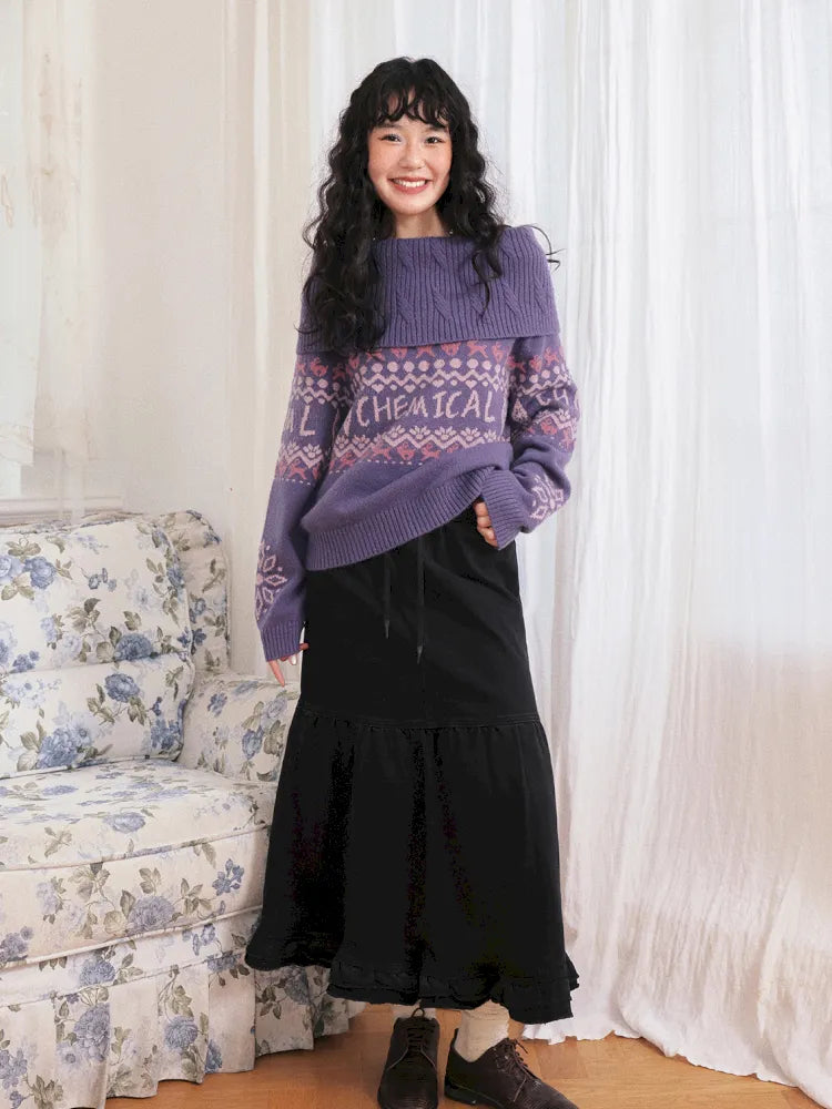Two-Way Fair Isle Chunky Knit Pullover Sweater【s0000013994】