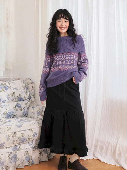 Two-Way Fair Isle Chunky Knit Pullover Sweater【s0000013994】