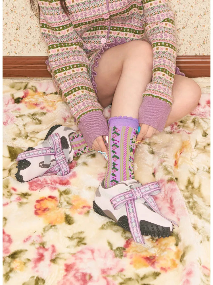 Striped Floral Mid-Calf Socks【s0000014151】