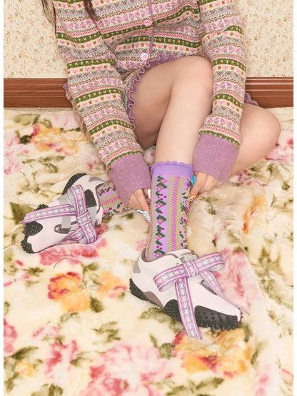 Striped Floral Mid-Calf Socks【s0000014151】