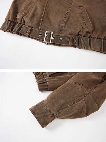 Padded Collar Patchwork Washed Denim Jacket【s0000014069】