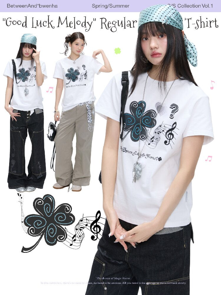 White Melody Shoulder Sleeve T-Shirt【s0000016381】