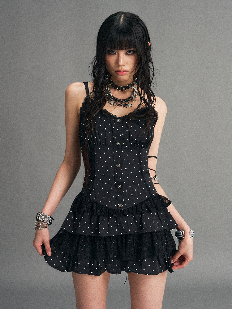 Vintage Lace Polka Dot Cake Dress【s0000017530】