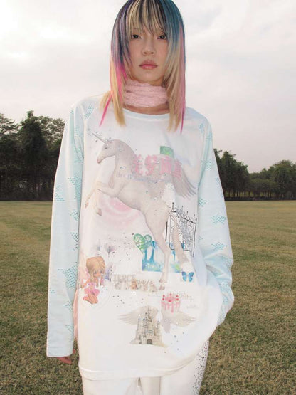 Horse Unicorn Raglan Sleeved Top【s0000015386】