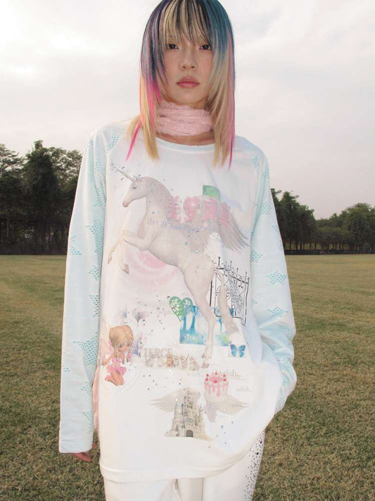 Horse Unicorn Raglan Sleeved Top【s0000015386】
