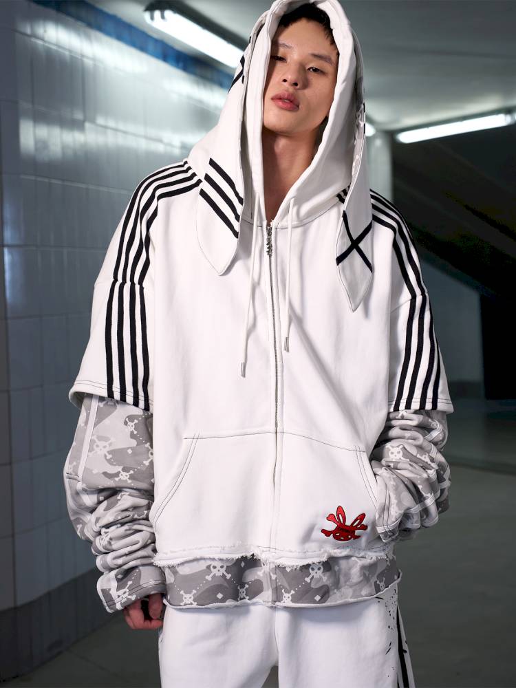 Skull Print Puff Sleeve Rabbit Ear Hoodie Jacket【s0000014419】