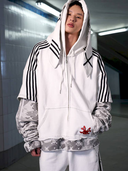 Skull Print Puff Sleeve Rabbit Ear Hoodie Jacket【s0000014419】