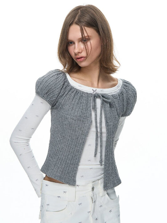 Twisted Cord Puff Sleeve Knit【s0000015883】