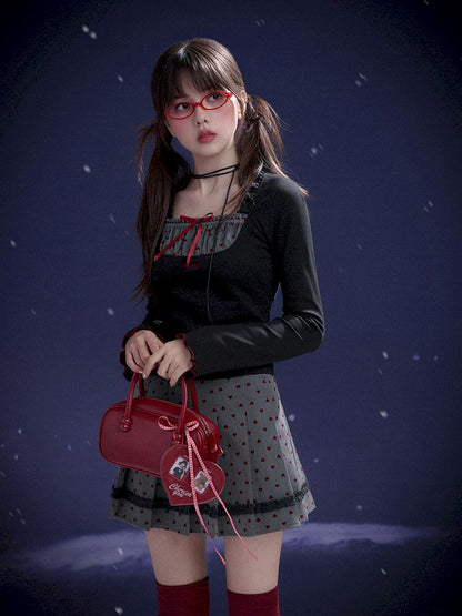 Red Sweetheart Patchwork Top【s0000011657】