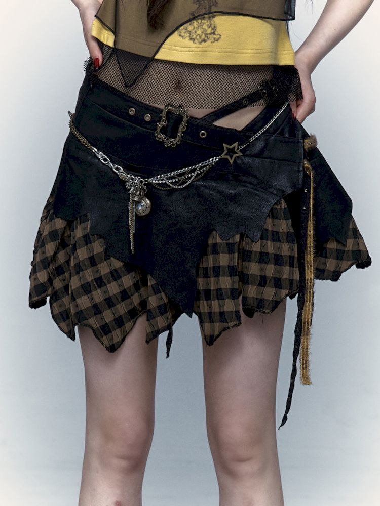 PUNK DARK ROCK STREET IRREGULAR SPLICING HALTER SKIRT [S0000009001]