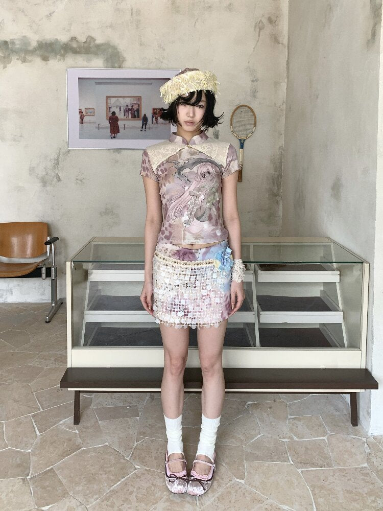 Lace Patchwork Cheongsam T-Shirt【s0000018084】
