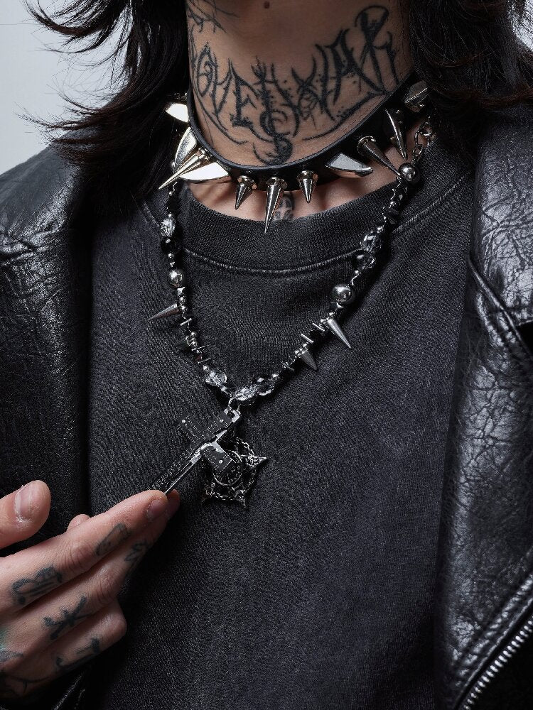 Black Magic Rivet Cross Heavy Necklace【s0000018971】