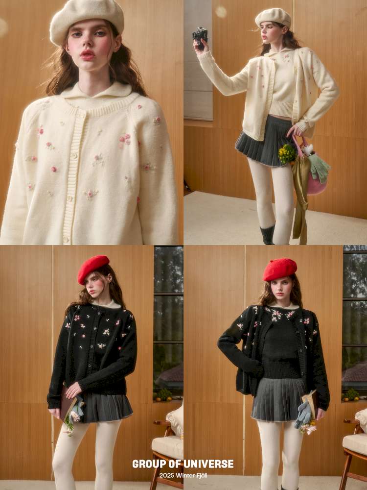 Wool Hand-Embroidered Flower Sweater Cardigan【s0000014891】