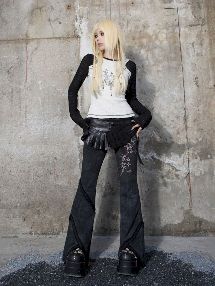 Drilling Casual Low Waist Flared Pants【s0000007585】