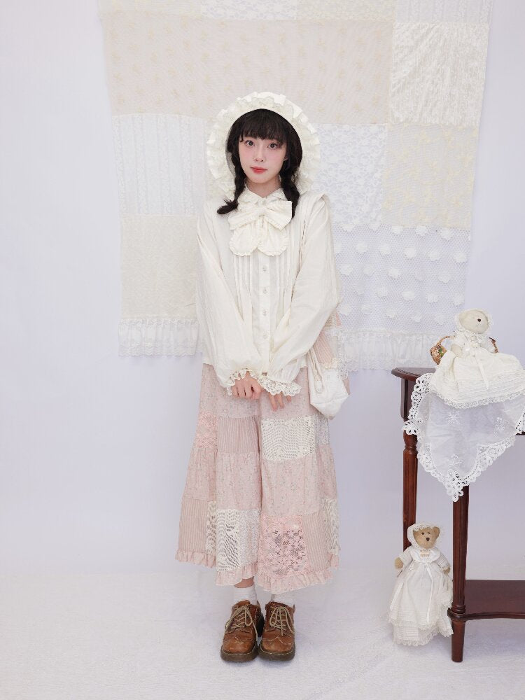 Lace Detachable Bow Pleated Shirt【s0000016501】