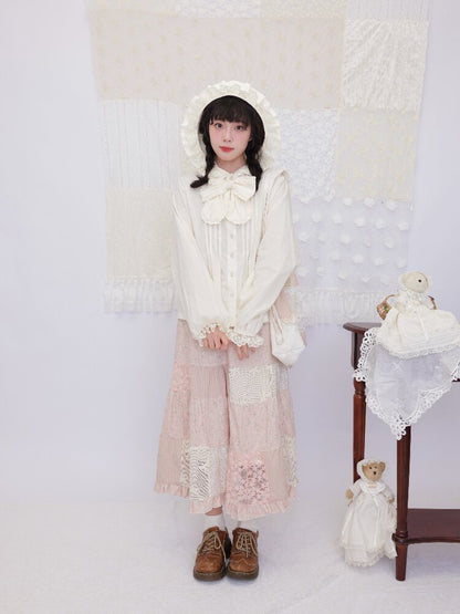 Lace Detachable Bow Pleated Shirt【s0000016501】