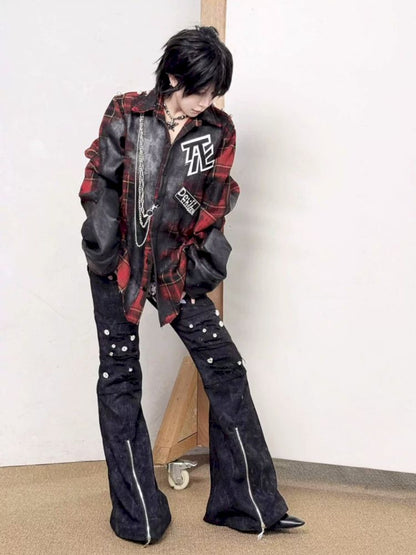 Ripped Print Destroyed Slim Flare Jeans【s0000013717】