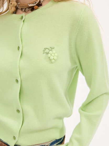 Hand-embroidered Grape Wool Cardigan【s0000015412】