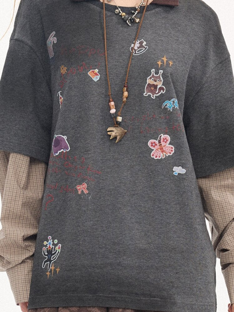 Cartoon Sticker Long Sleeve T-shirt【s0000015894】