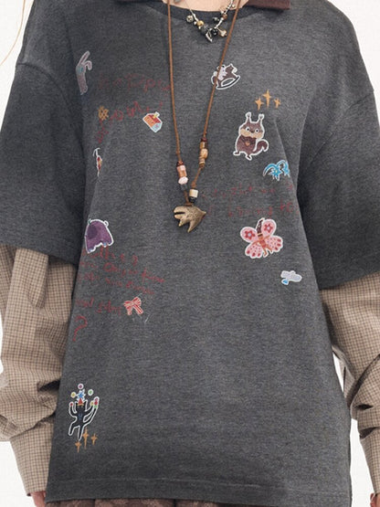 Cartoon Sticker Long Sleeve T-shirt【s0000015894】