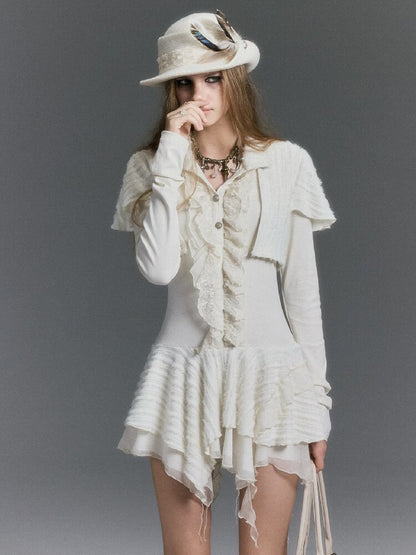 Plush Knit Lace Ruffle Irregular Dress【s0000019244】
