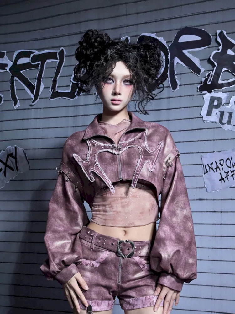 Embroidered Rivet Girl Punk Style Niche Short Denim Jacket【s0000014029】