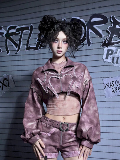 Embroidered Rivet Girl Punk Style Niche Short Denim Jacket【s0000014029】