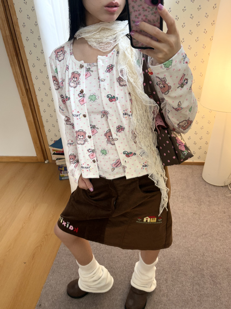 Bear Heart Print Cardigan Set【s0000019085】