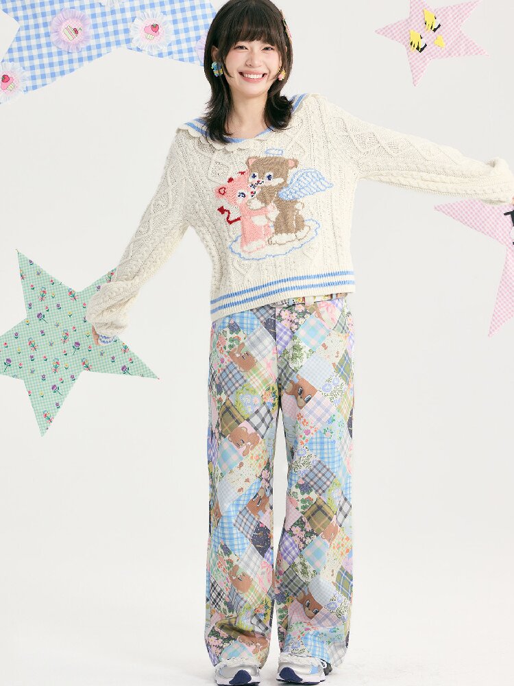 Vintage Bear Floral Patchwork Pants【s0000018721】