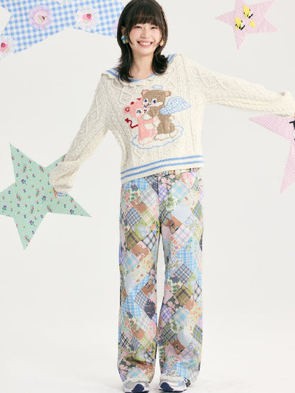 Vintage Bear Floral Patchwork Pants【s0000018721】