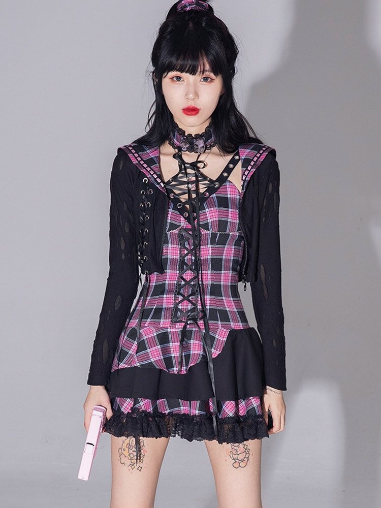 Splicing Punk Hole Navy Jacket【s0000016227】