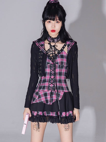 Splicing Punk Hole Navy Jacket【s0000016227】