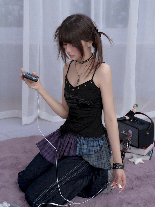 Plaid Irregular Halter Dress【s0000013365】
