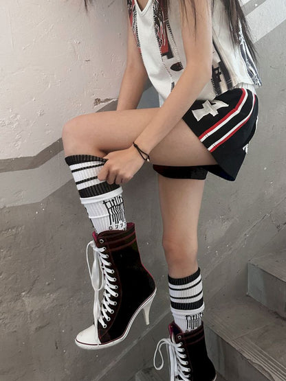 Barcode knitted anti-pilling patchwork design sports socks【s0000009565】