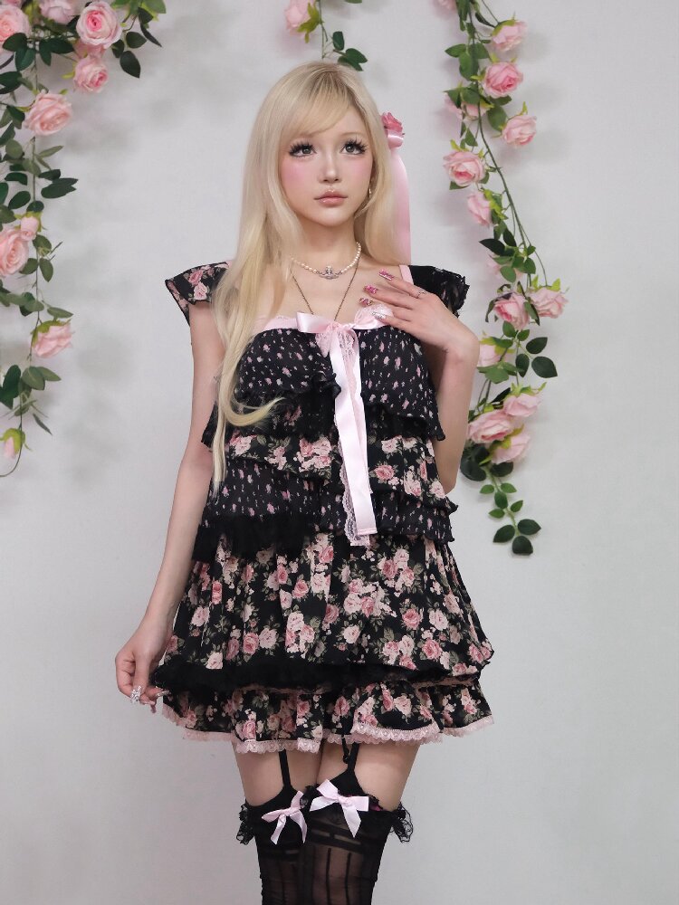Irregular Fly-Sleeve Floral Camisole【s0000017249】