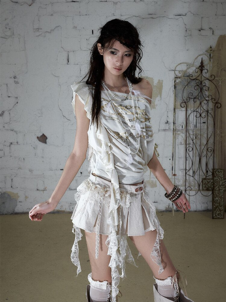 Foil Chain Print Asymmetrical T-Shirt【s0000016979】