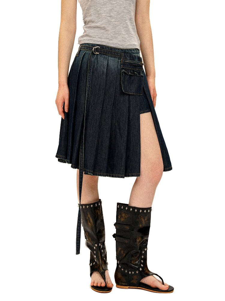 Tencel Denim Lace Pleated Skirt【s0000016412】