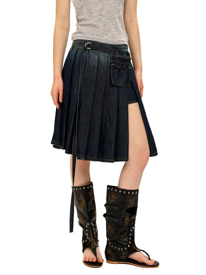 Tencel Denim Lace Pleated Skirt【s0000016412】