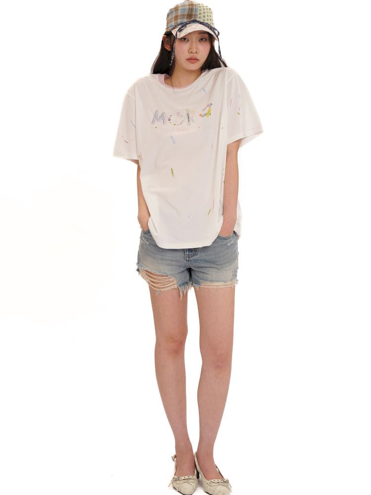 Leather label denim super short pants【s0000013435】