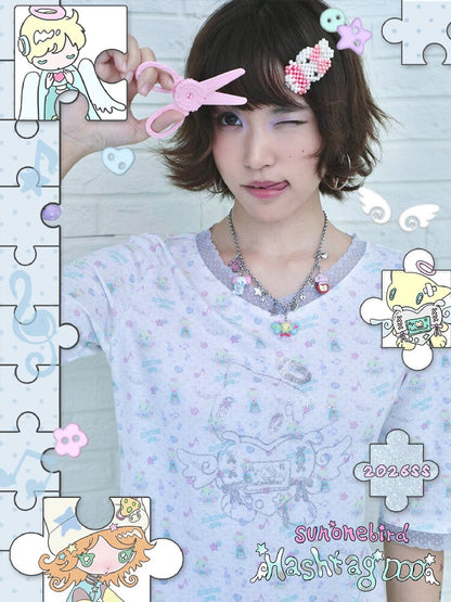 Floral V-Neck Mid-Sleeve Tee【s0000017133】