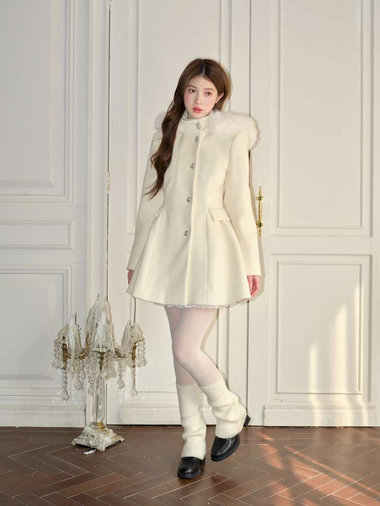 Hooded Large Fur Waist Woolen Coat【s0000015046】