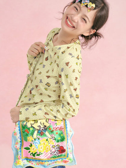 Yellow Plaid Handkerchief Kitten Crossbody Bag【s0000019248】