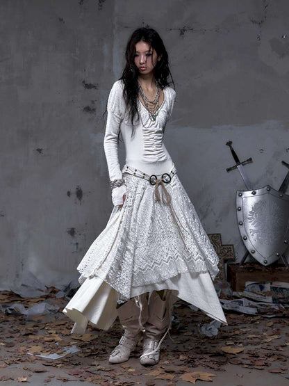 Lace Slimming Patchwork Knit Dress【s0000014467】