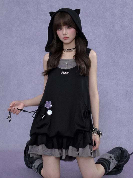 Doodle Print Cat Ear Two Piece Dress【s0000017288】