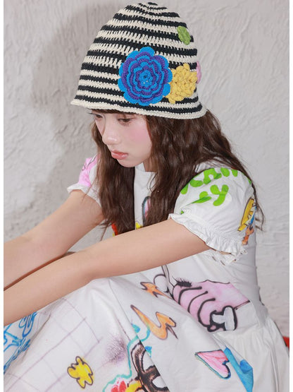 Striped flowers handmade crochet【s0000013344】