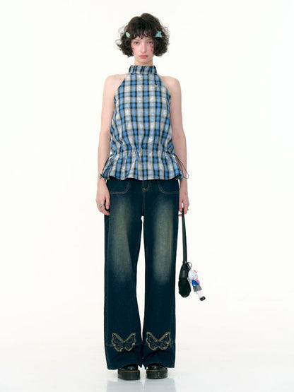 High-waisted thin straight wide-leg jeans【s0000013376】
