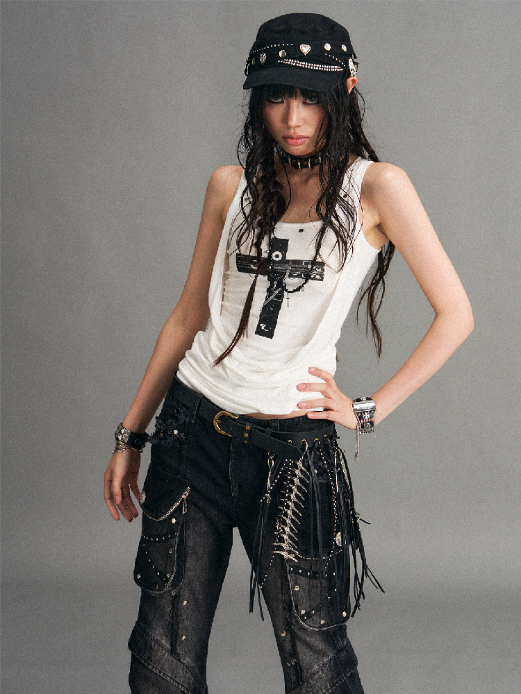 Street Punk Cross Slim Tank Top【s0000017536】