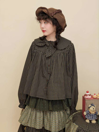 Vintage Girly Dark Green Plaid Shirt【s0000014842】