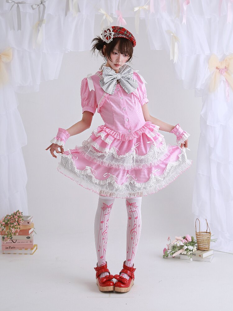 Pink Striped Lolita Puffy Skirt【s0000016560】
