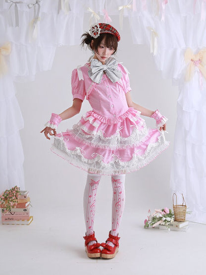 Pink Striped Lolita Puffy Skirt【s0000016560】